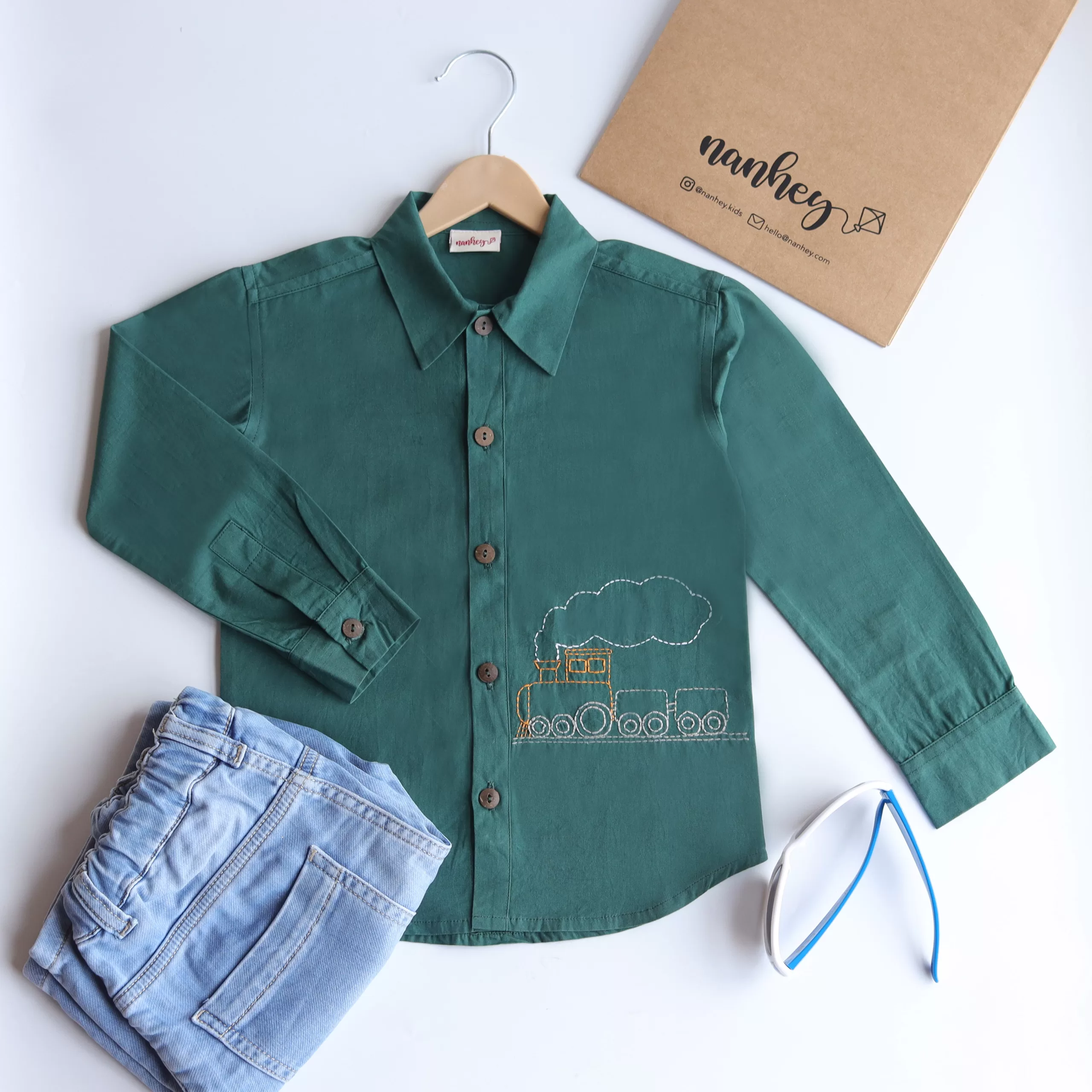 Chuk Chuk Embroidered Formal Green Shirt