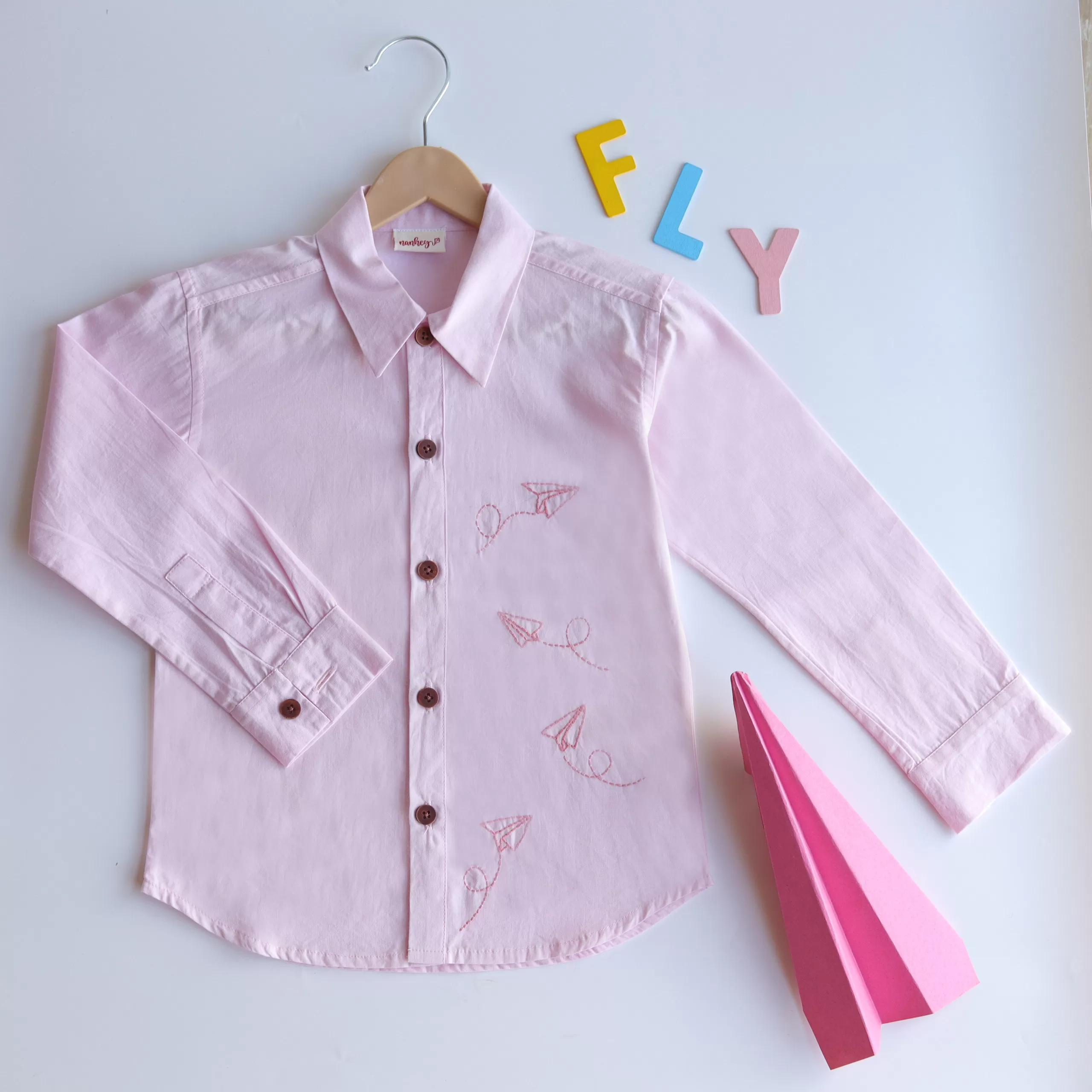 Fly High Embroidered Formal Pink Shirt