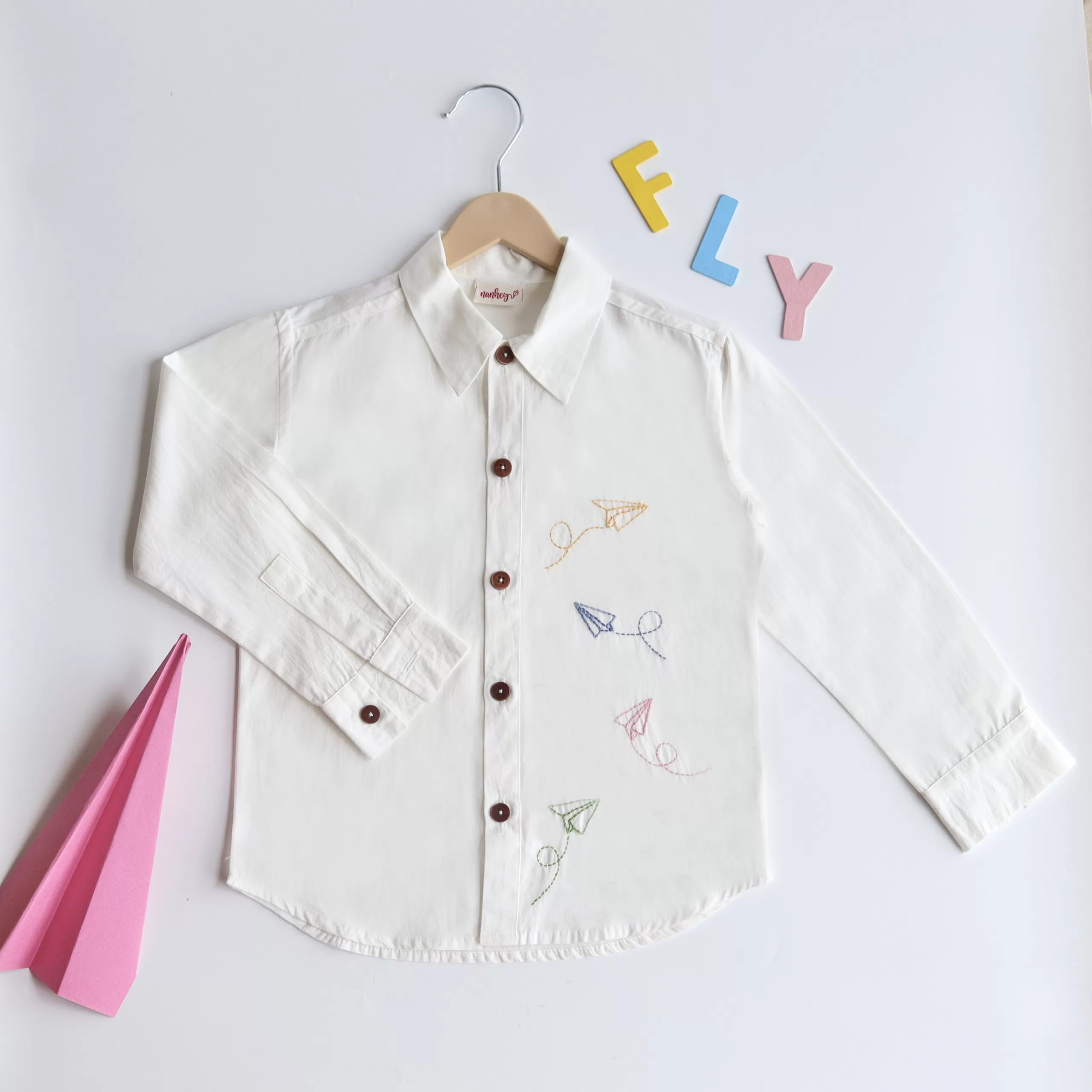 Fly High Embroidered Formal White Shirt