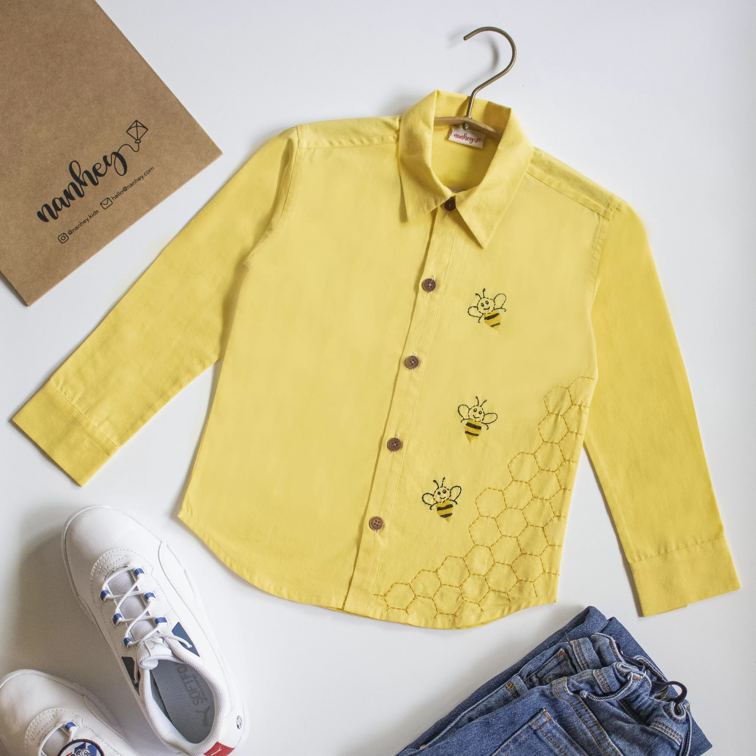 Honeycomb Bumblebee Embroidered Shirt