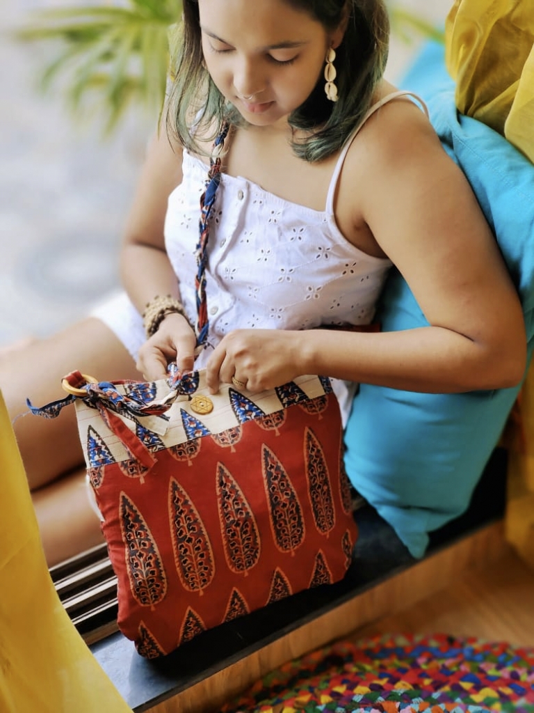 Hand Block Printed Braided Ethnic Sling Bag