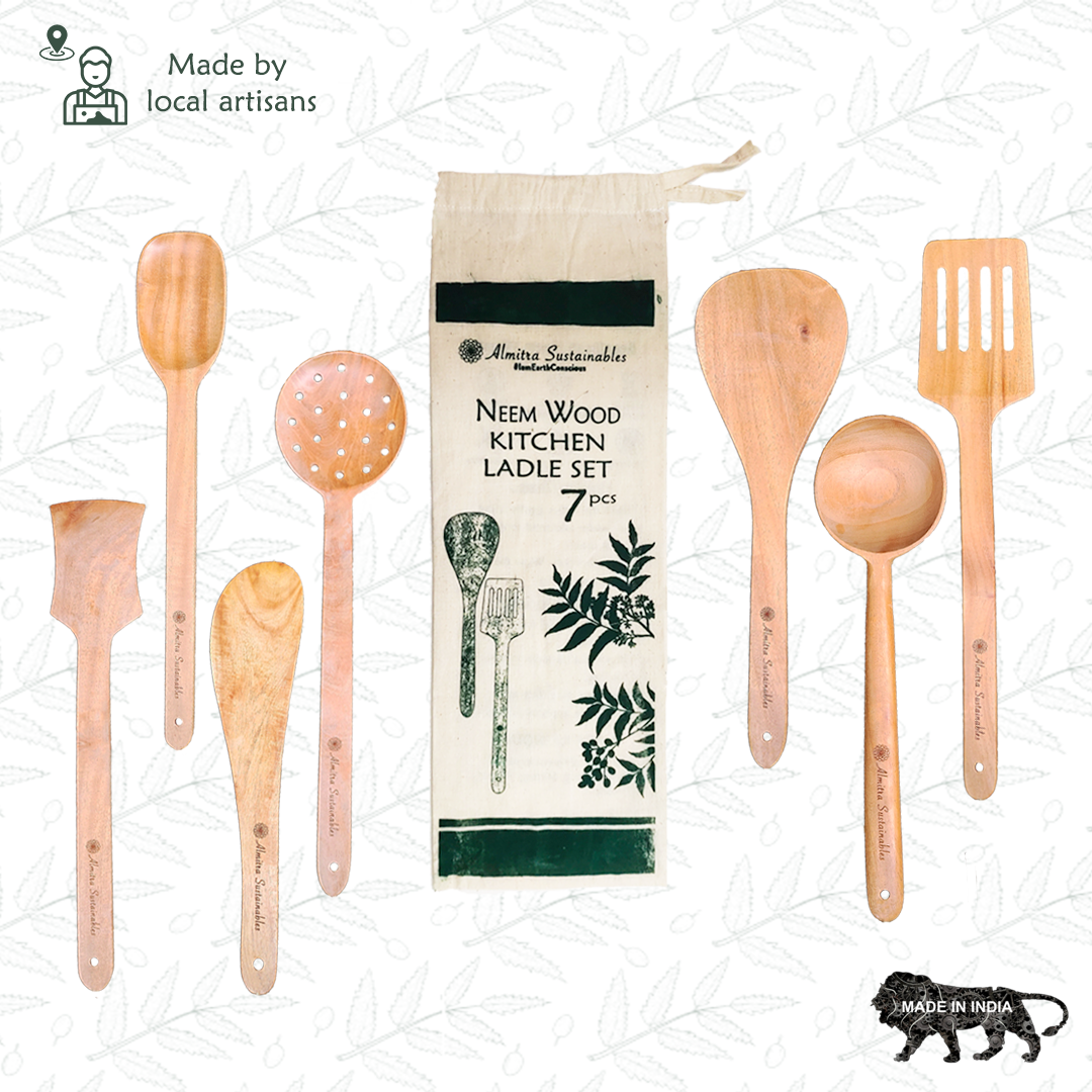 Almitra Sustainables Neem Wood Kitchen Ladle Set