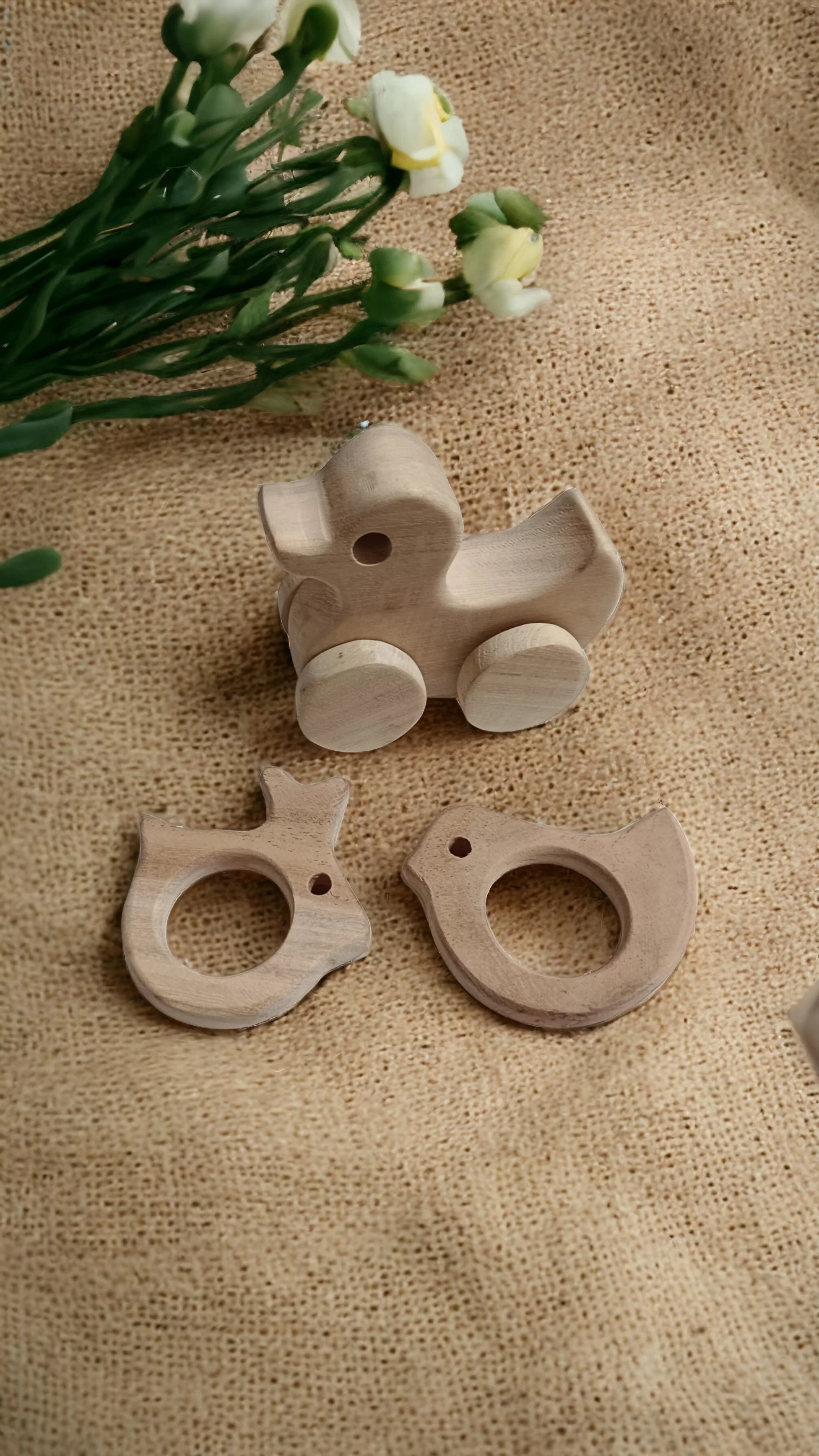Neemtoys® Natural Wooden Teethers & Wheel Toy