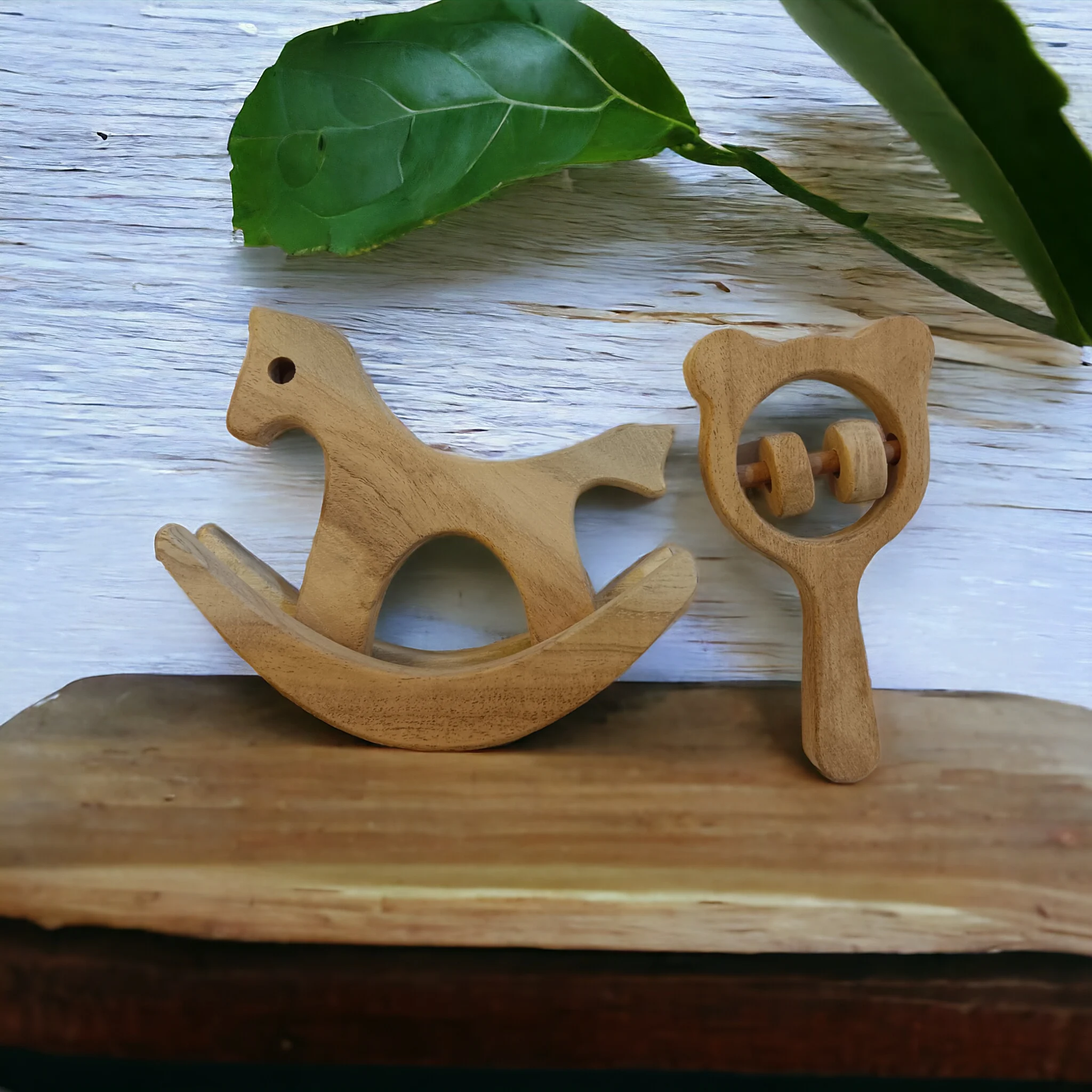 Neemtoys® Wooden Swing Horse with Mickey Rattle