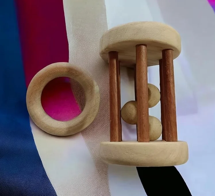 Neemtoys® Wooden Tumbler Rattle & Ring Teether