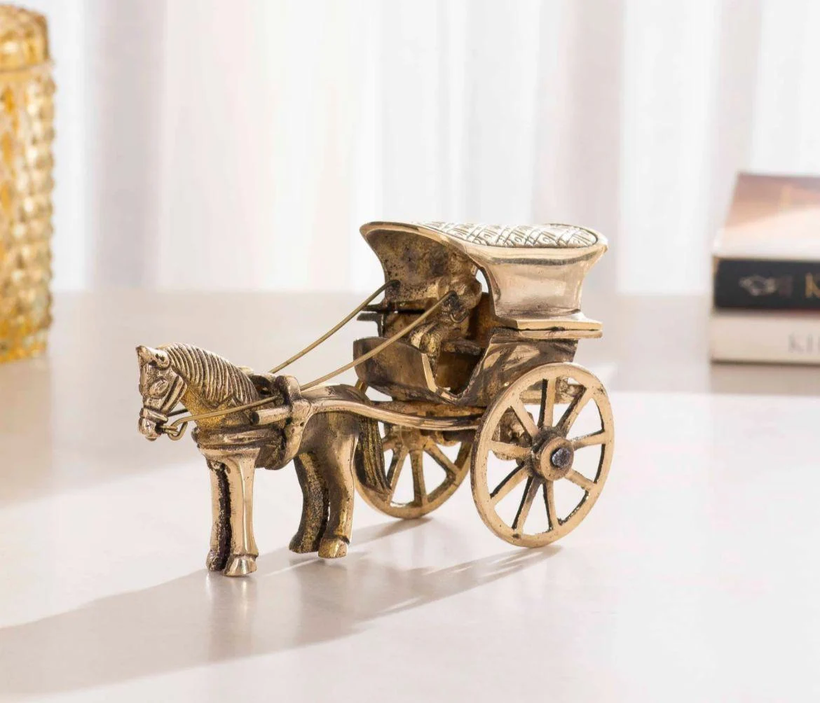 Iyka Brass Single Horse Cart Statue