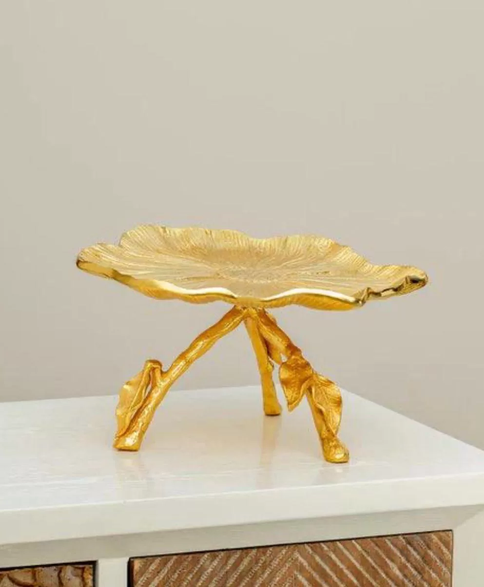 Iyka Brass Leaf Deco Stand Tray